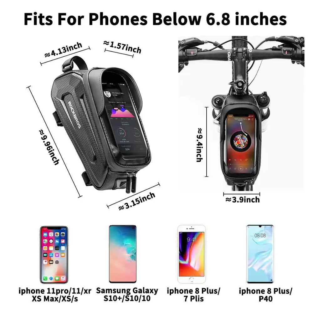 ROCKBROS Bicycle Waterproof  Bag  Touch Screen, 6.5 Phone Case, Top Front Cycling Tube Frame MTB Road Bike Bag ,  Bike Accessories