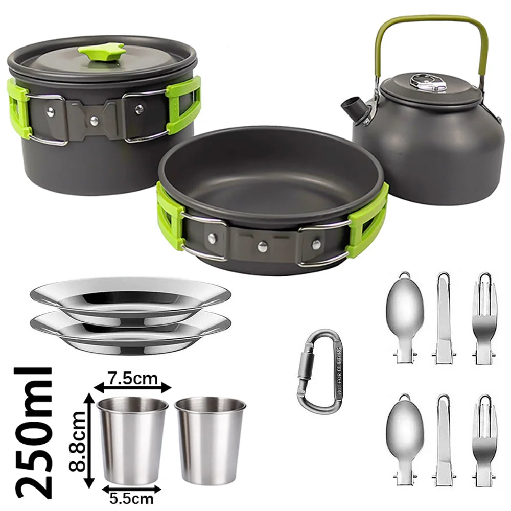 Camping Cookware set, 2-3 people set, Non-stick assorted pots, Travel Tableware Outdoor Picnic & Teapot