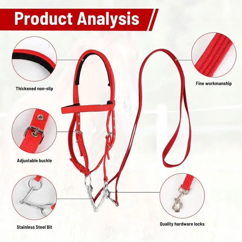 Horse Bridle Nylon Adjustable Snaffle Noseband, Equine Reins for Women Men,  Soft Lined Trail Riding Equestrian Supplies