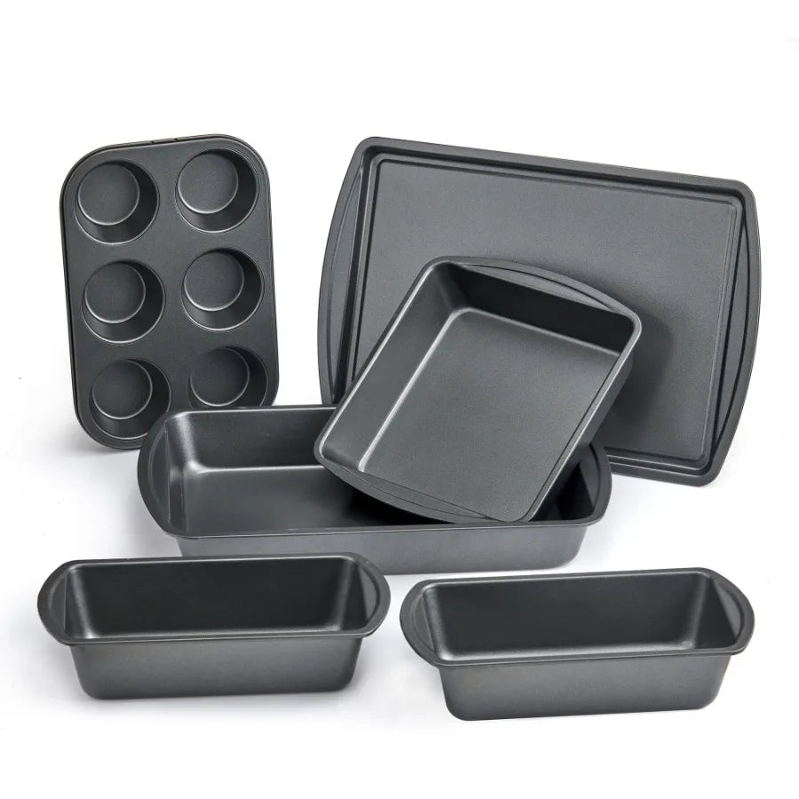 6 Piece NonStick Bakeware Sets Easy for Release and Clean up Carbon Steel Gray