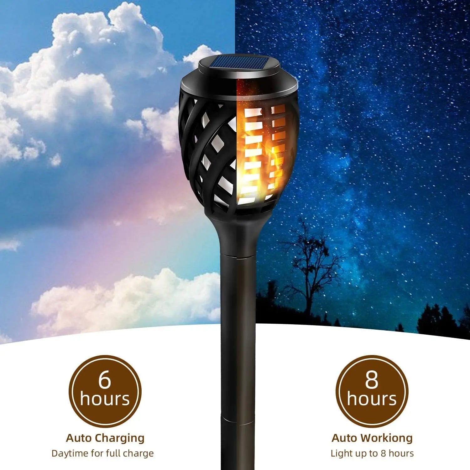 8-Piece Solar Lights, Outdoor Water-Resistant Flickering Flames Torch Light, Landscape Decoration Lighting