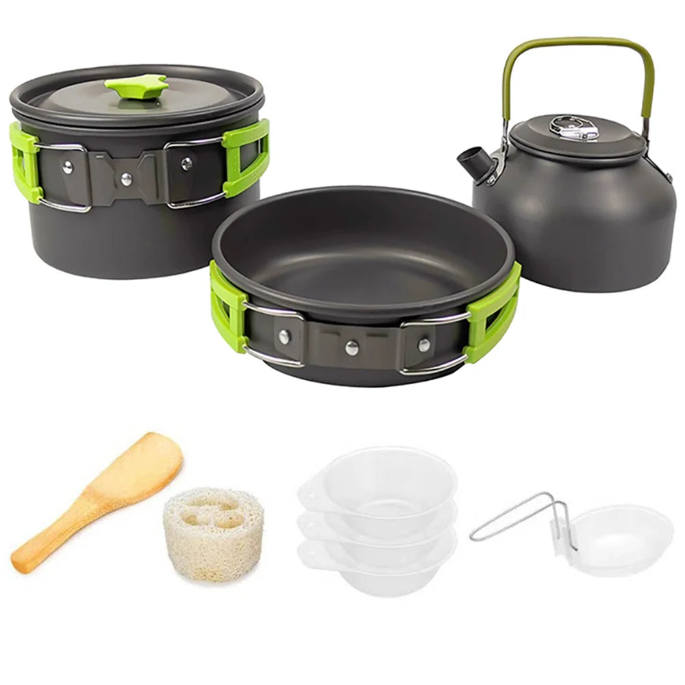 Camping Cookware set, 2-3 people set, Non-stick assorted pots, Travel Tableware Outdoor Picnic & Teapot