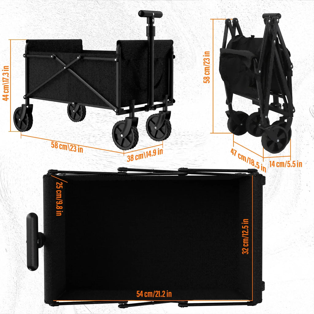 4-Wheel Foldable Garden Handcart | Heavy-Duty Cargo Transport w/ One-Hand Carry | Easy Storage