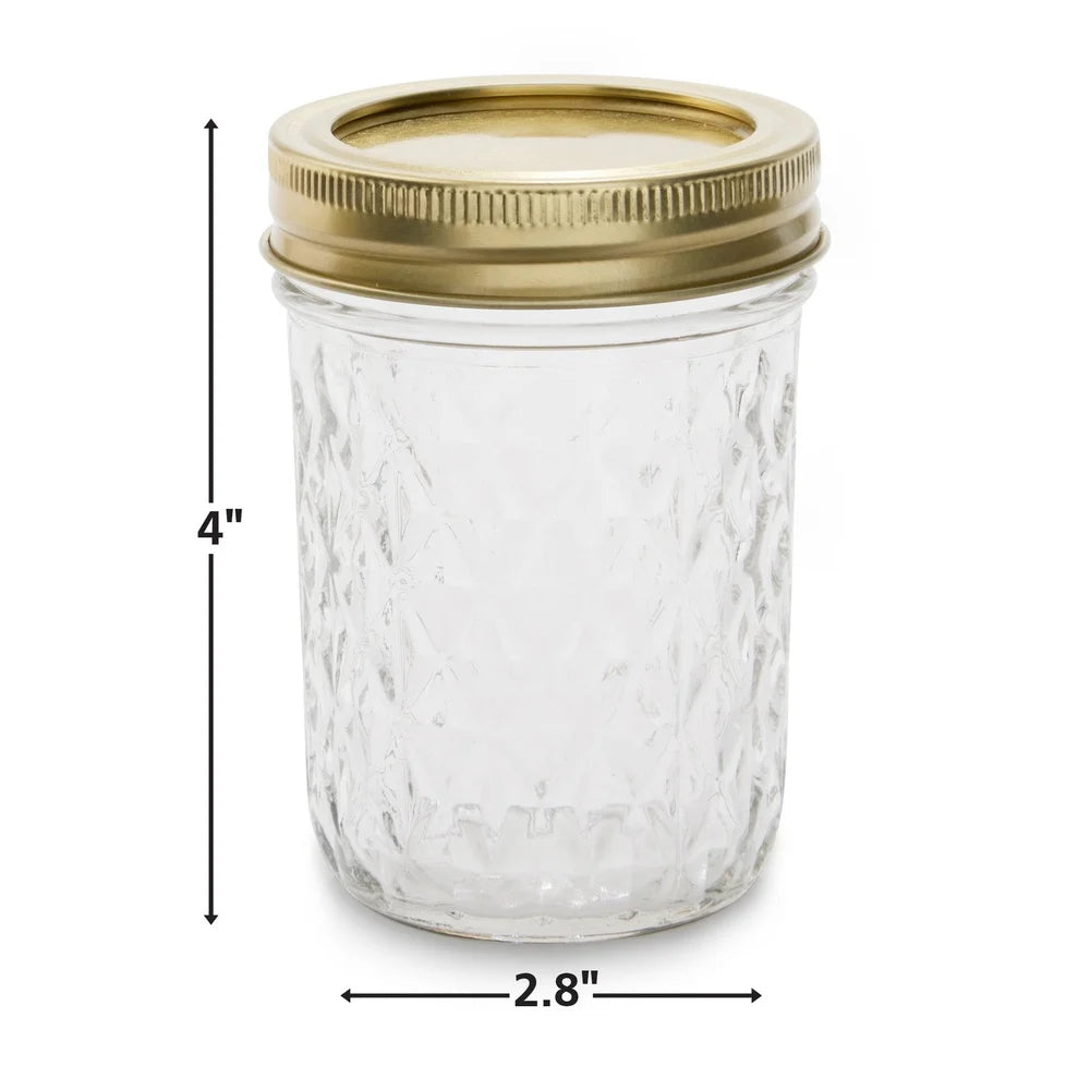 12 pack 8oz Clear Quilted Glass Canning Jars, regular mouth Airtight Seal Dishwasher Safe Jams Pickles Sauces Preserving