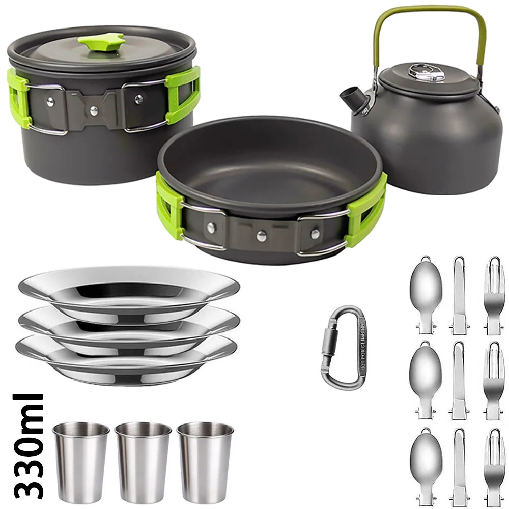 Camping Cookware set, 2-3 people set, Non-stick assorted pots, Travel Tableware Outdoor Picnic & Teapot