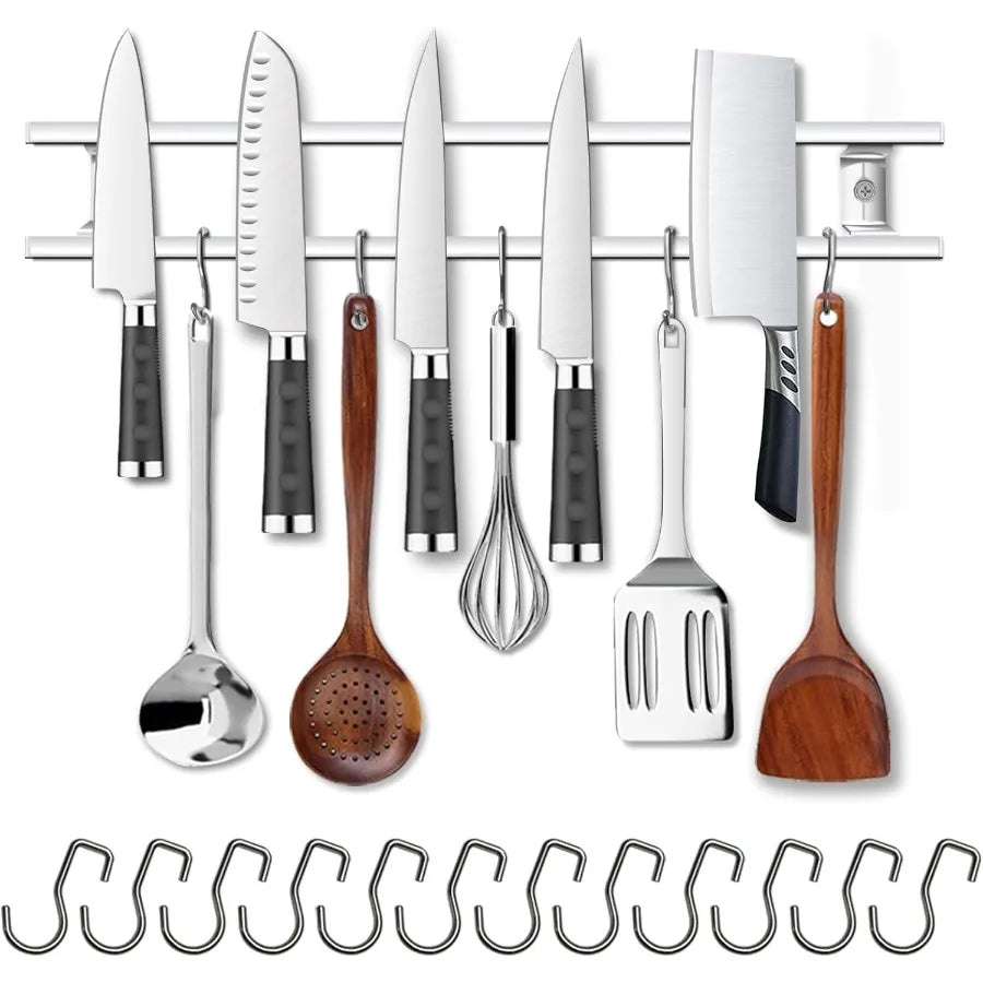 18 Inch Magnetic Knife Holder for Wall MountMagnetic Knife Strips with 12 Hook304 Stainless Steel Wall Magnetic Knife Bar RackK