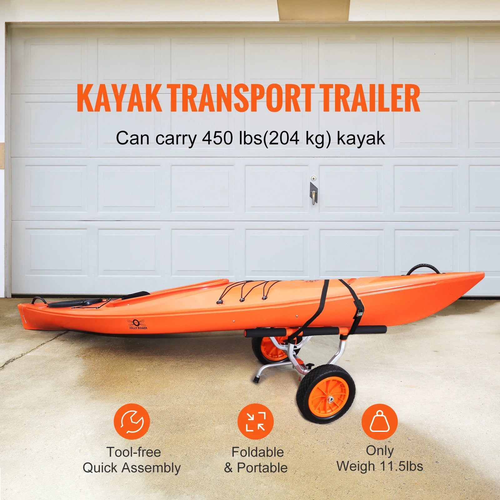 SucceBuy Kayak Cart 450lbs, Detachable Canoe Trolley Cart with 12'' Tires, Adjustable Width for Paddleboards Float Mats Jon Boats