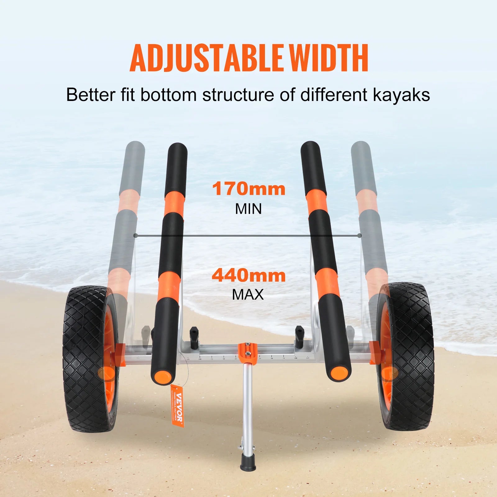 SucceBuy Kayak Cart 450lbs, Detachable Canoe Trolley Cart with 12'' Tires, Adjustable Width for Paddleboards Float Mats Jon Boats