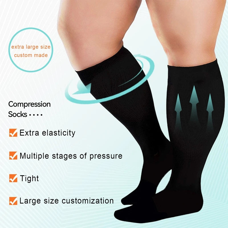 Unisex Compression Socks for Varicose Veins Support and Pain Relief Knee High Stockings for Running Sports and Travel Plus