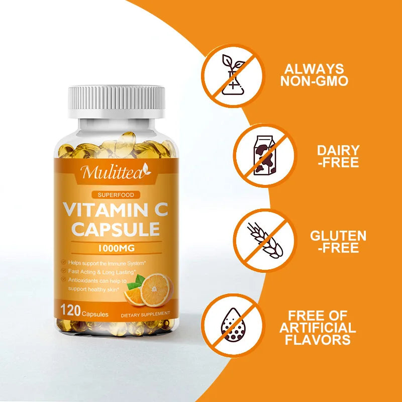 Mulittea Vitamin C 1000mg Rich In Antioxidant Helps Skin & nail and Hair Health Beauty Health Helper