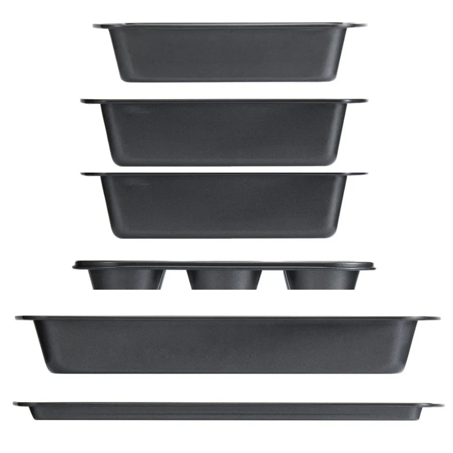 6 Piece NonStick Bakeware Sets Easy for Release and Clean up Carbon Steel Gray