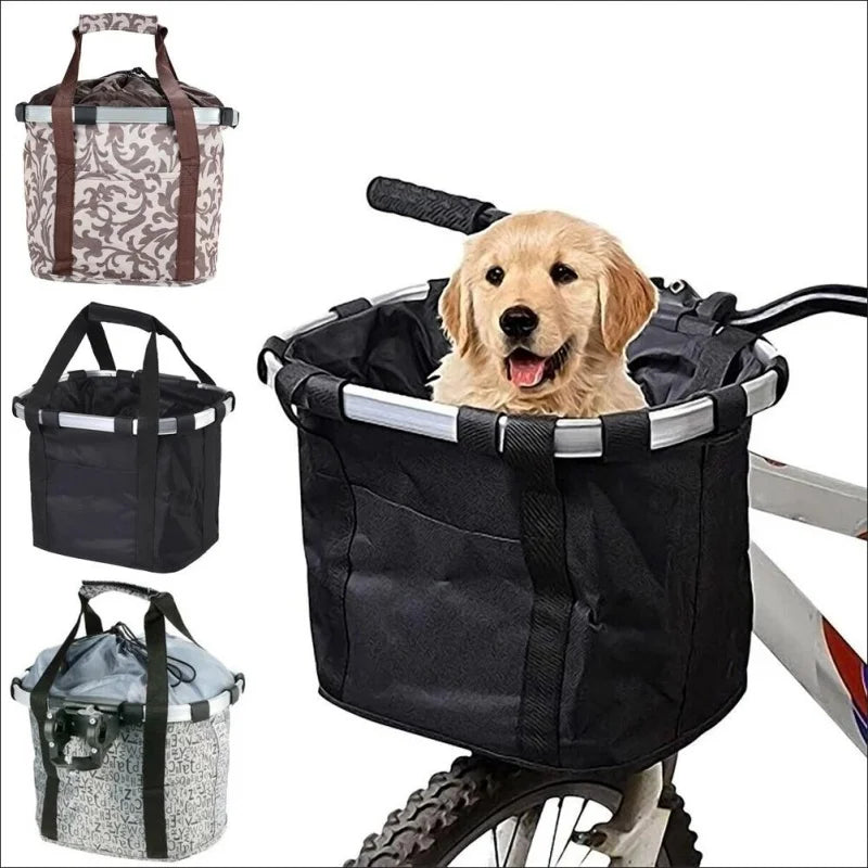 Bicycle Front Basket, Small Pet Dog Carry Pouch, 2in1 Detachable, MTB Cycling Handlebar Tube Hanging, Fold Baggage Bag 5KG Load