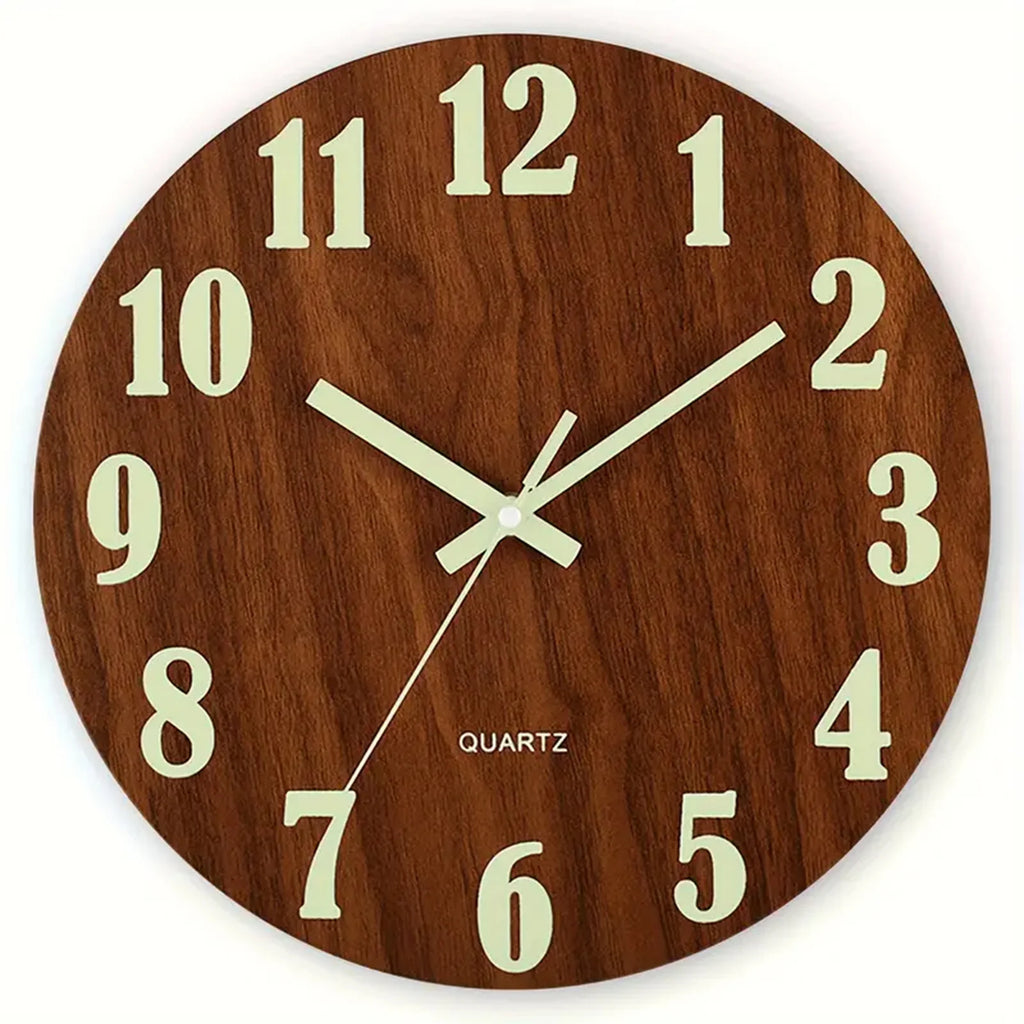 12 Inch Wooden Simple Luminous Wall Clock Silent Non Ticking Analog Clock Wall Decoration for Living Room Bedroom Office Decor