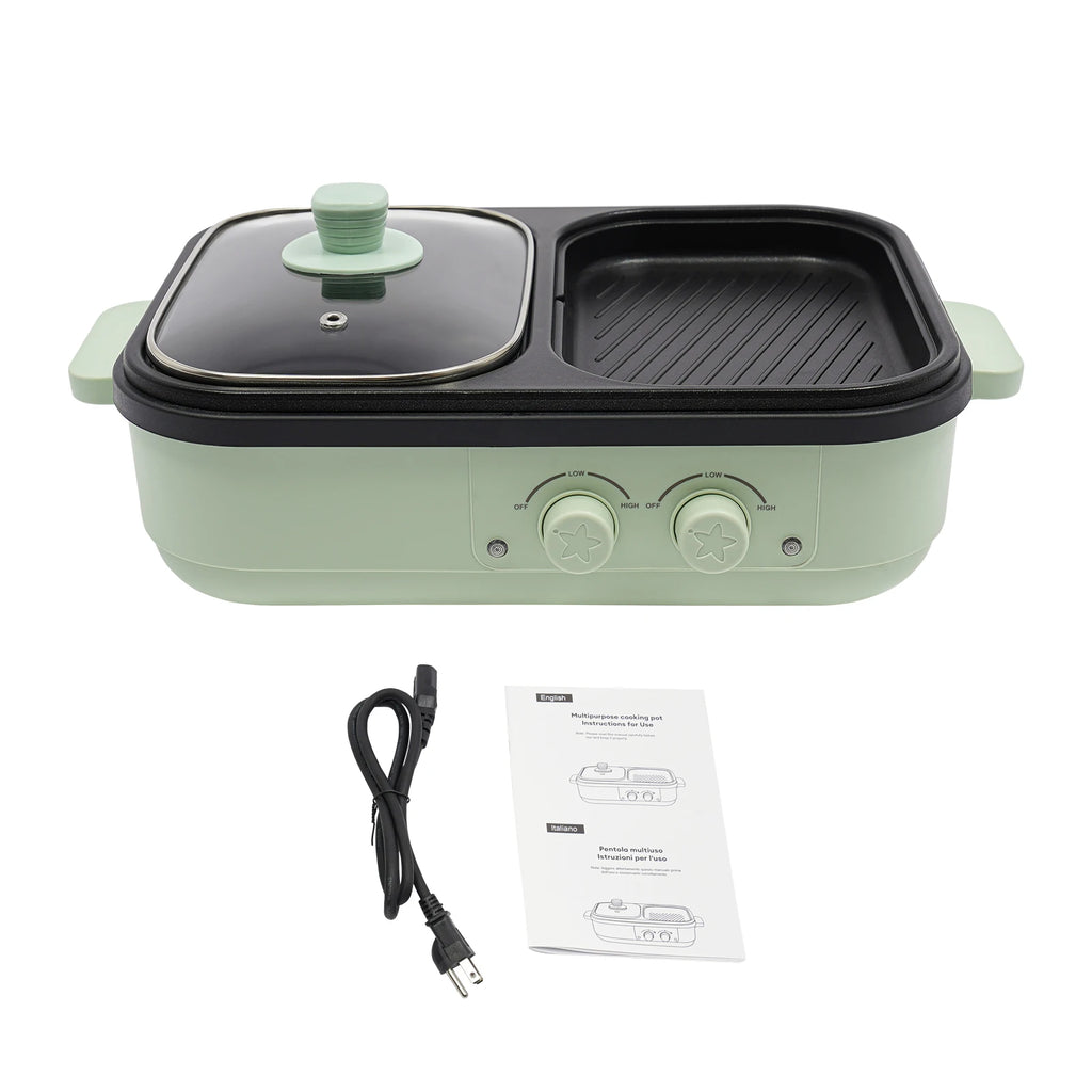 Electric Hot Pot With Grill Area Multi-purpose Hot Pot 2-In-1 Dual Temperature Control
