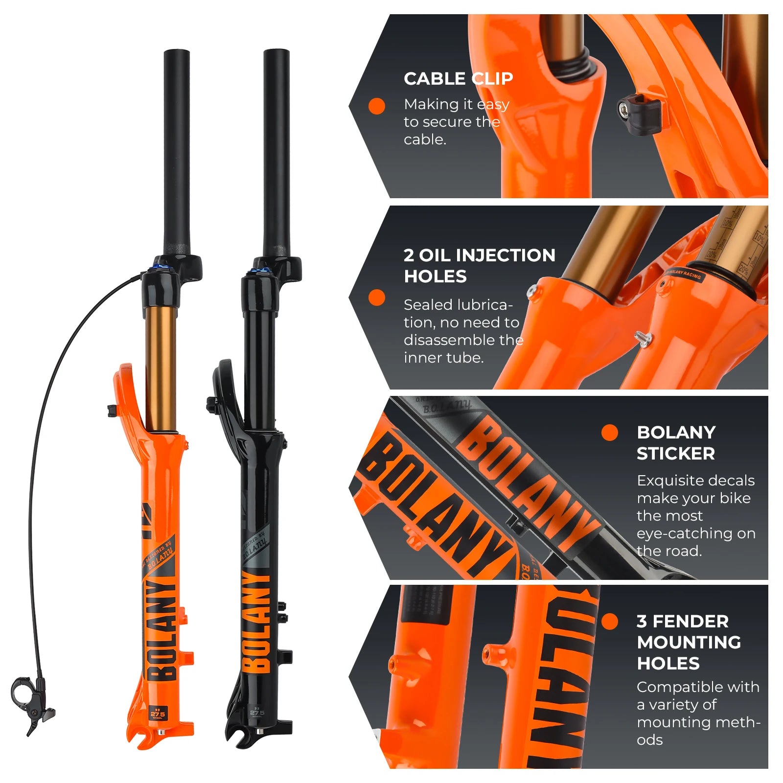 BOLANY Bike Air Fork 27.5/29inch 120mm Travel Oil Air Suspension Lightweight Magnesium Alloy Quick Release Bicycle Fork