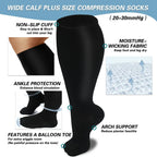 Unisex Compression Socks for Varicose Veins Support and Pain Relief Knee High Stockings for Running Sports and Travel Plus