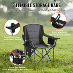 SucceBuy Camping Folding Chair for Adults, Portable Quad Lumbar Back, Padded Arm Chairs with Side Pockets for Beach, Lawn, Picnic