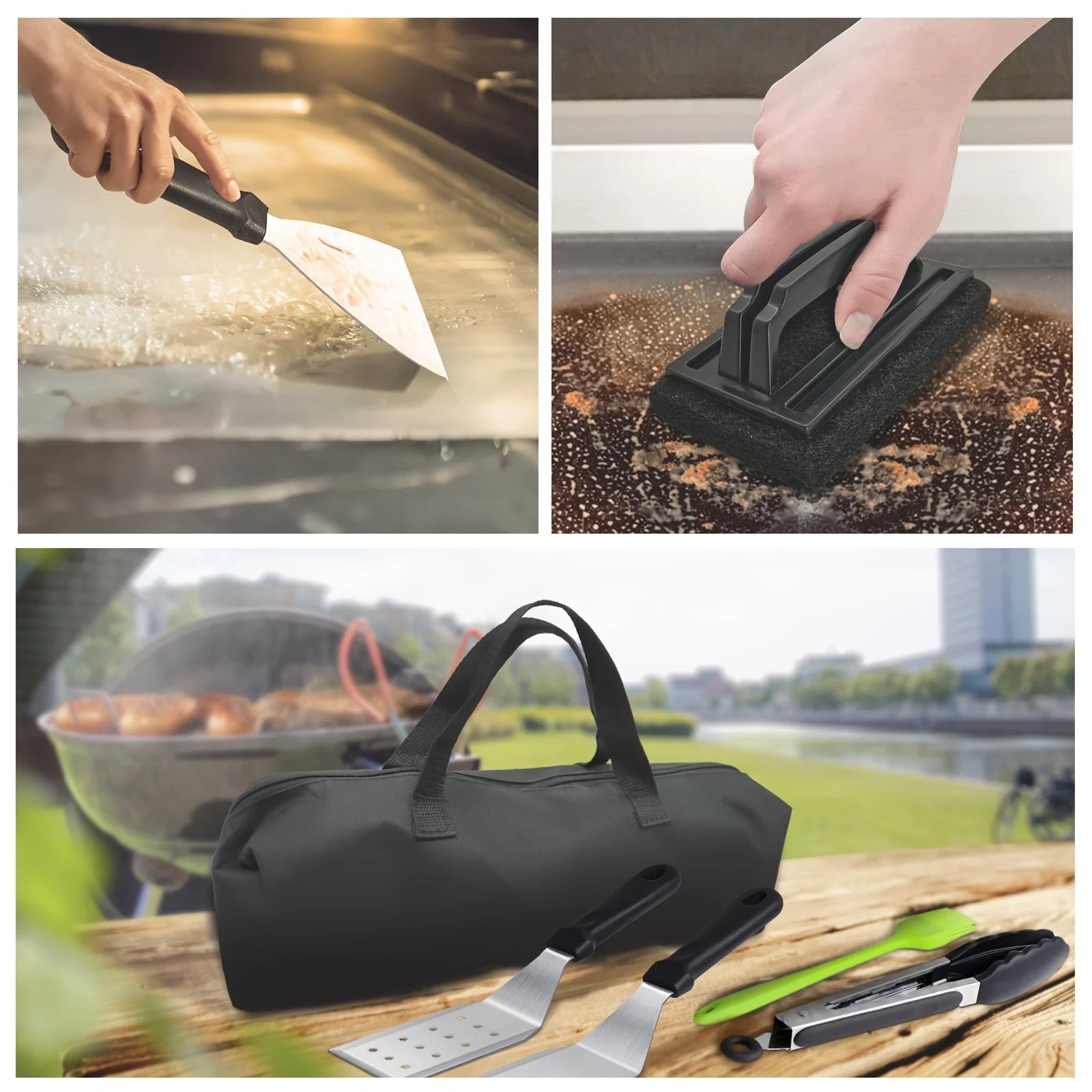 15-Piece Flat Top Grill Tool Set for Blackstone and Camping, Stainless Steel Accessory Set for Outdoor Grilling