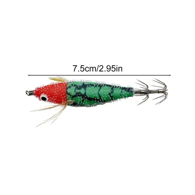 Squid Jigs Saltwater 3D Fishing Lure, Hooks Glow in the Dark, Animated Squid Lures Shrimp Bait, Deep Sea Night Fishing Lures