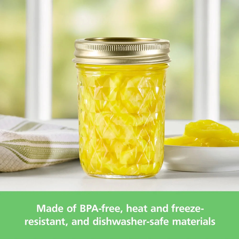 12 pack 8oz Clear Quilted Glass Canning Jars, regular mouth Airtight Seal Dishwasher Safe Jams Pickles Sauces Preserving