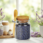 24 8oz Glass jars, Sugar Scrubs, Bath Salts, honey scrubs, body butter jars w/corks, Canning Spice Jar with Bamboo Spoon,, Labels