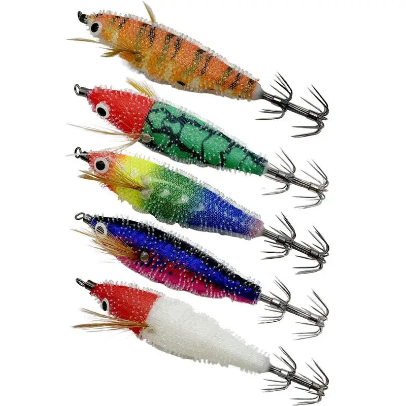 Squid Jigs Saltwater 3D Fishing Lure, Hooks Glow in the Dark, Animated Squid Lures Shrimp Bait, Deep Sea Night Fishing Lures