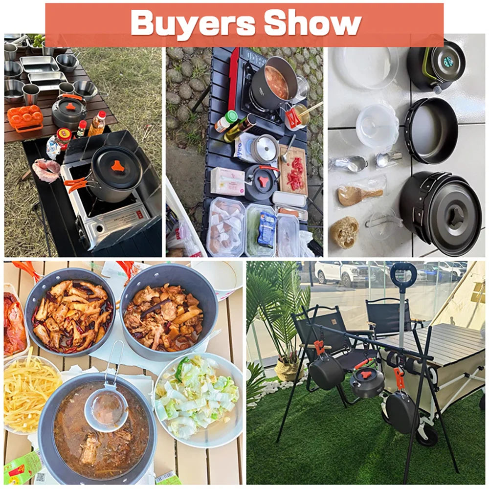 Camping Cookware set, 2-3 people set, Non-stick assorted pots, Travel Tableware Outdoor Picnic & Teapot