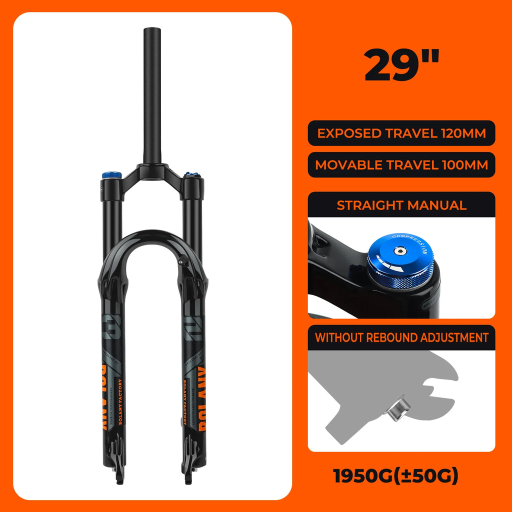 BOLANY Bike Air Fork 27.5/29inch 120mm Travel Oil Air Suspension Lightweight Magnesium Alloy Quick Release Bicycle Fork