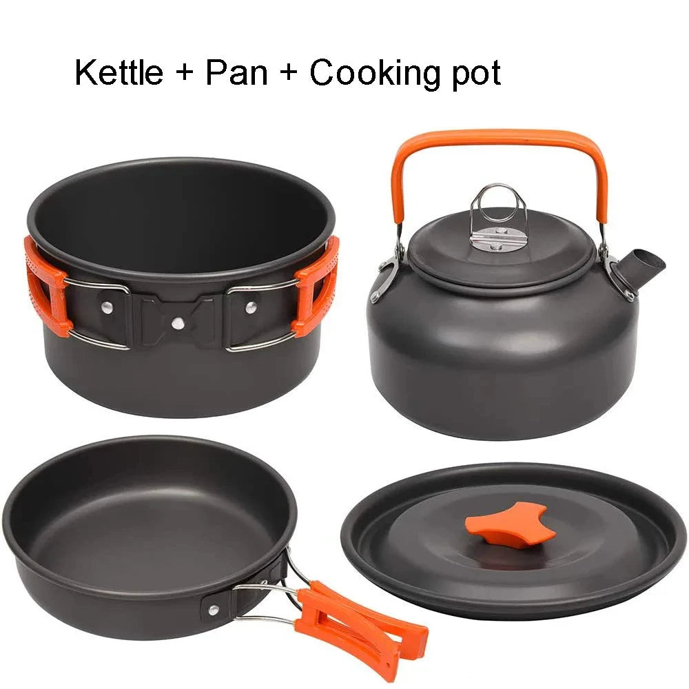 Camping Cookware set, 2-3 people set, Non-stick assorted pots, Travel Tableware Outdoor Picnic & Teapot