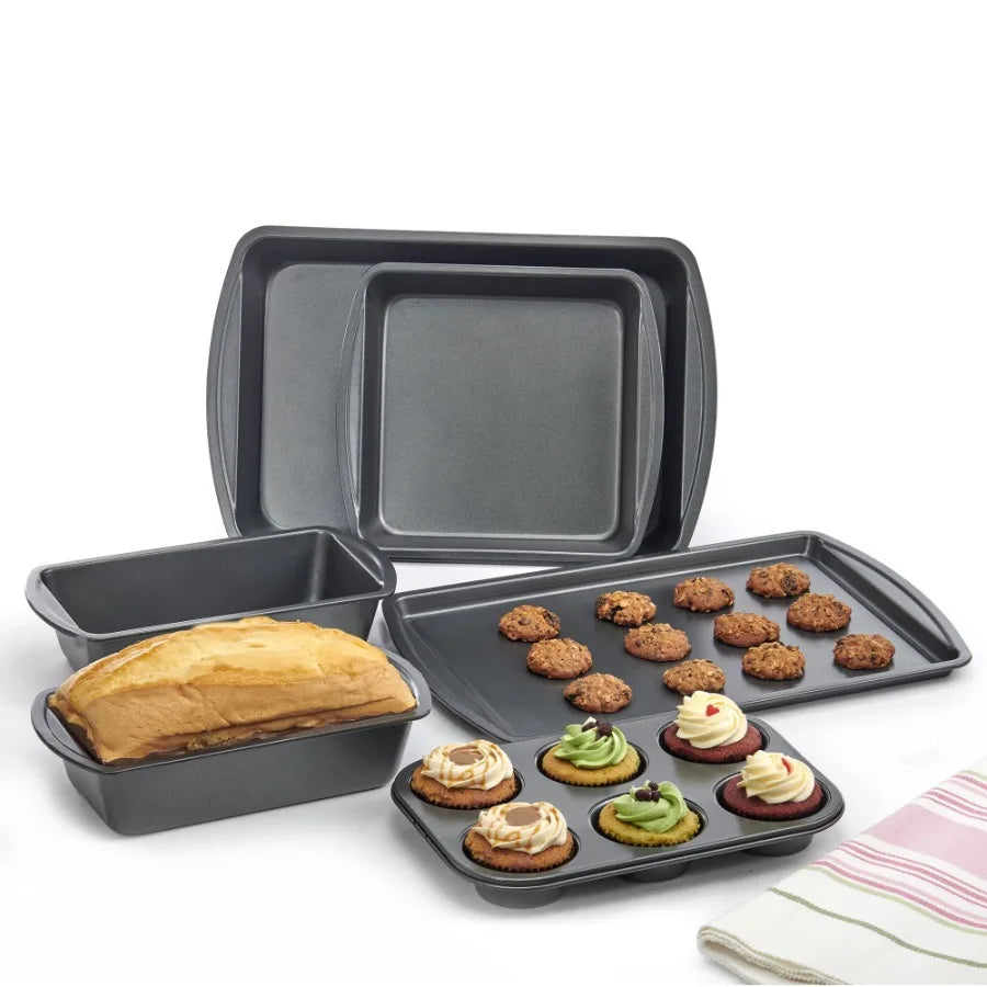 6 Piece NonStick Bakeware Sets Easy for Release and Clean up Carbon Steel Gray