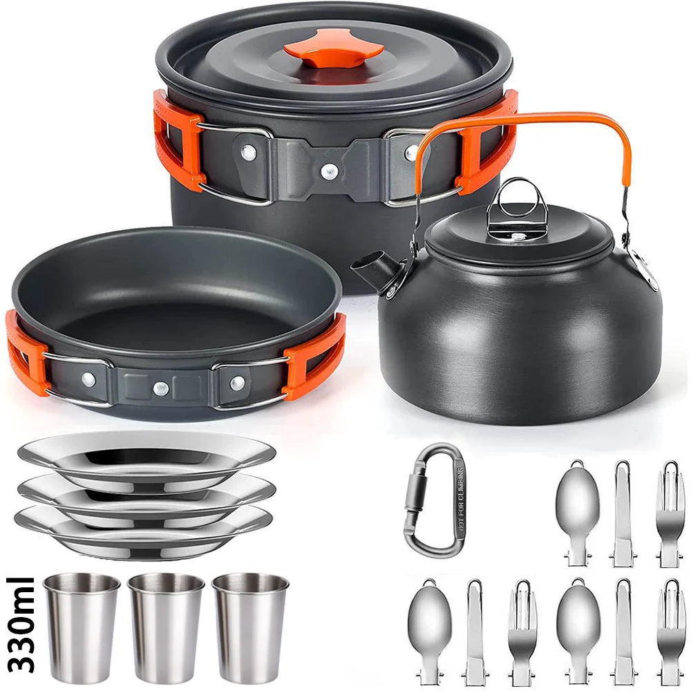 Camping Cookware set, 2-3 people set, Non-stick assorted pots, Travel Tableware Outdoor Picnic & Teapot