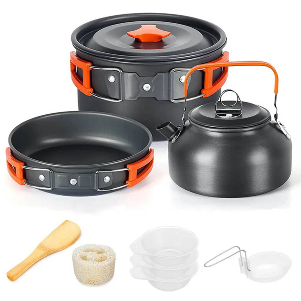 Camping Cookware set, 2-3 people set, Non-stick assorted pots, Travel Tableware Outdoor Picnic & Teapot