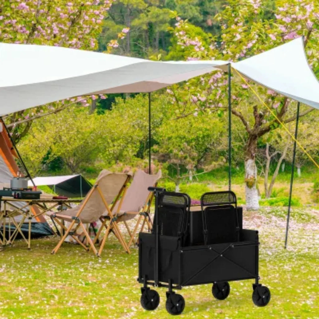 4-Wheel Foldable Garden Handcart | Heavy-Duty Cargo Transport w/ One-Hand Carry | Easy Storage