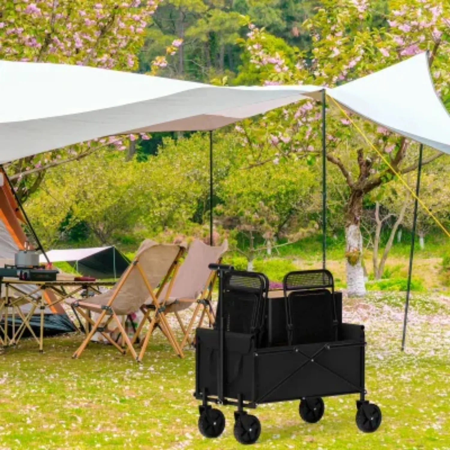 4-Wheel Foldable Garden Handcart | Heavy-Duty Cargo Transport w/ One-Hand Carry | Easy Storage