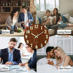 12 Inch Wooden Simple Luminous Wall Clock Silent Non Ticking Analog Clock Wall Decoration for Living Room Bedroom Office Decor