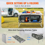 SucceBuy Camping Kitchen Table, Quick set-up Folding Table, MDF Camping Table for Outdoor, Picnics, BBQ, & RV Traveling