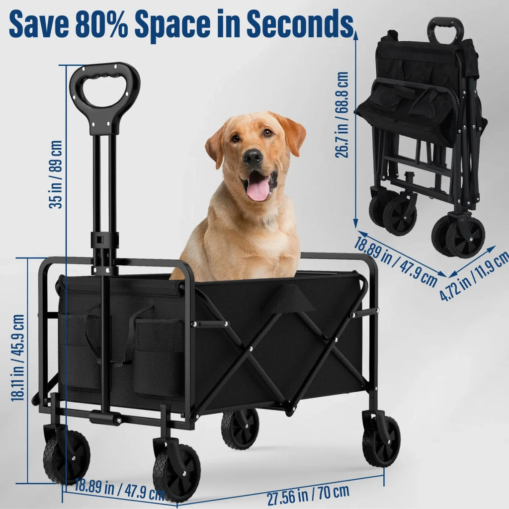 4-Wheel Foldable Garden Handcart | Heavy-Duty Cargo Transport w/ One-Hand Carry | Easy Storage