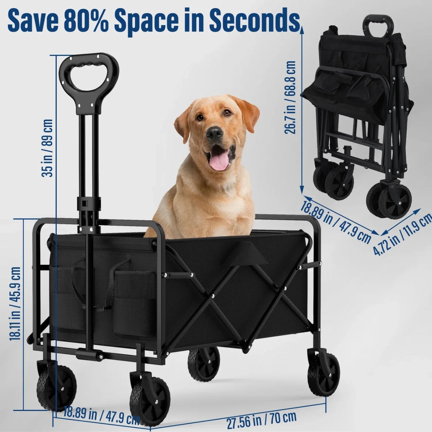 4-Wheel Foldable Garden Handcart | Heavy-Duty Cargo Transport w/ One-Hand Carry | Easy Storage