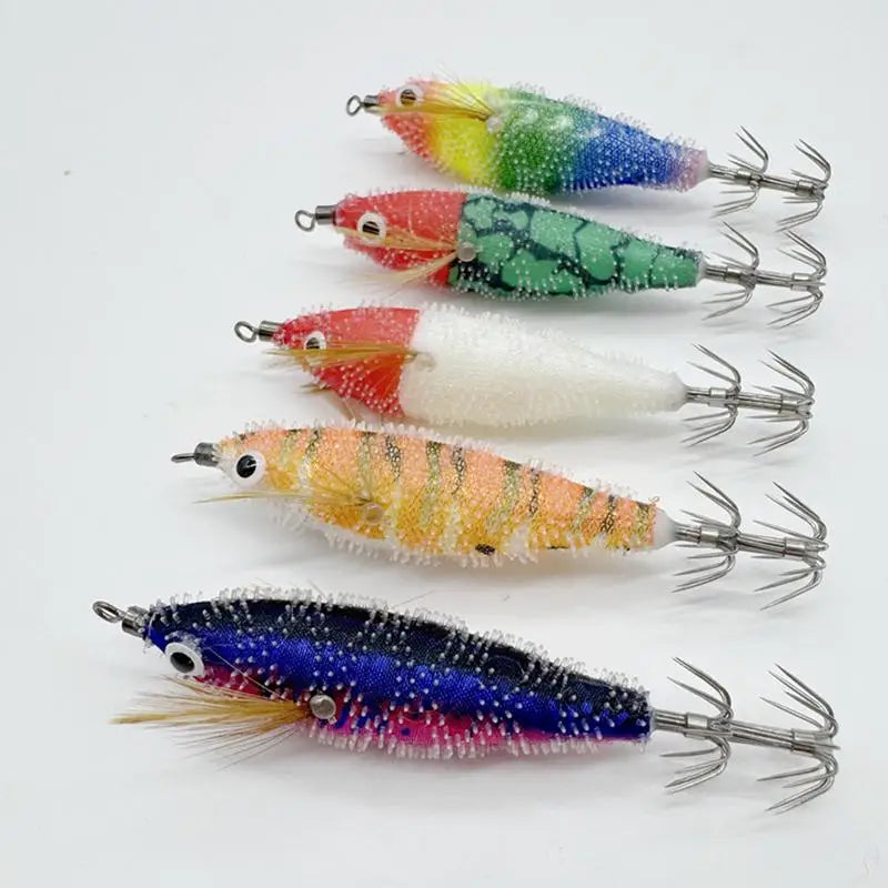 Squid Jigs Saltwater 3D Fishing Lure, Hooks Glow in the Dark, Animated Squid Lures Shrimp Bait, Deep Sea Night Fishing Lures