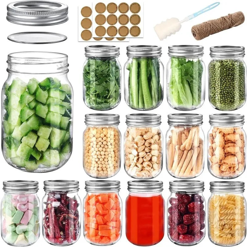 15 pack 16 oz clear glass pint canning jars, regular mouth jars Airtight Lids and Bands,