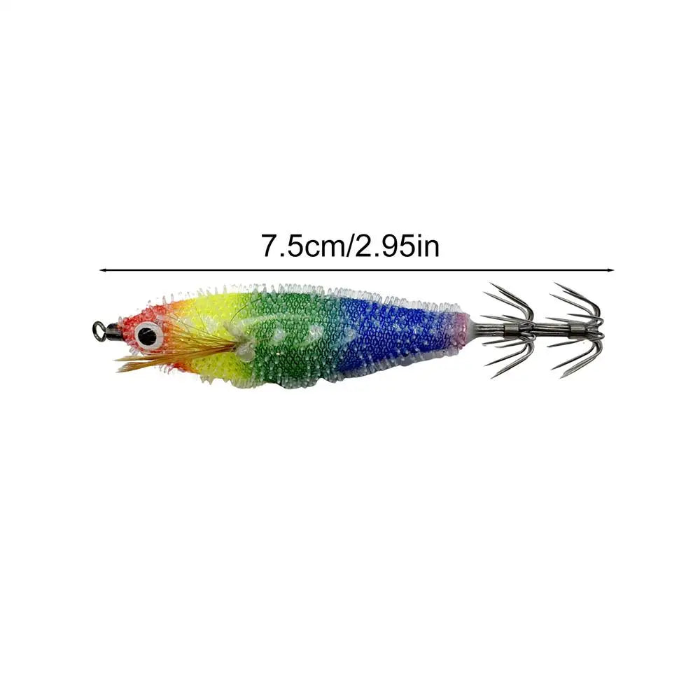 Squid Jigs Saltwater 3D Fishing Lure, Hooks Glow in the Dark, Animated Squid Lures Shrimp Bait, Deep Sea Night Fishing Lures