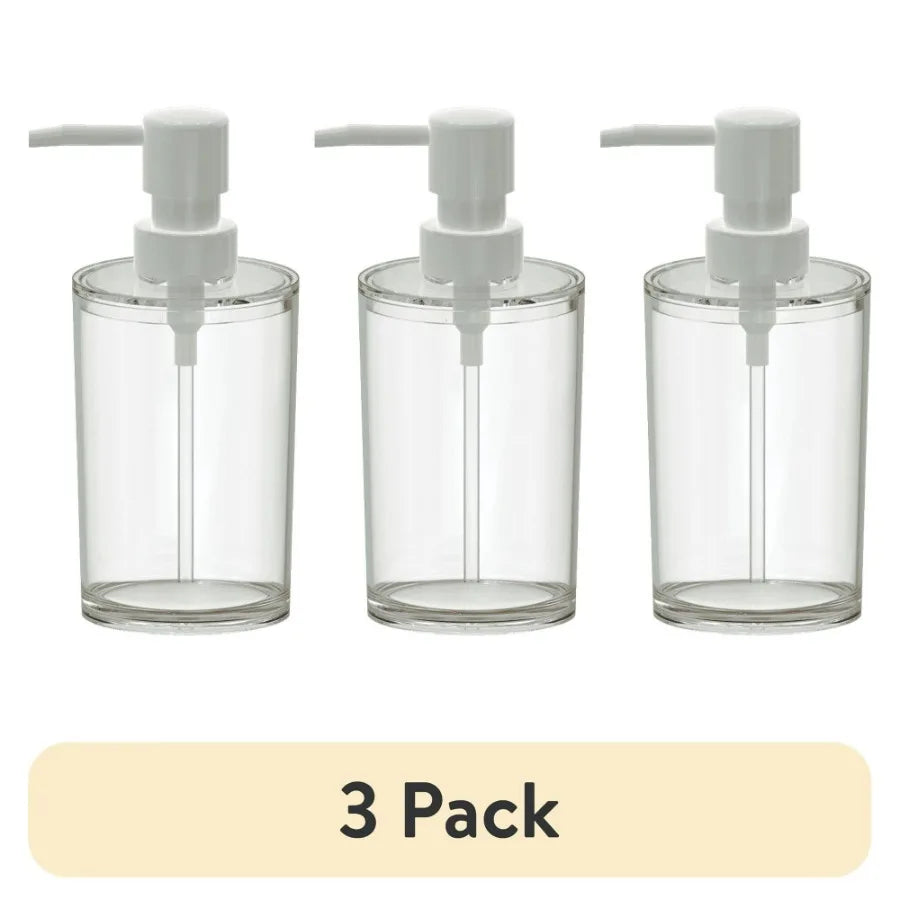 3 pack Clear Plastic Liquid Soap Pump Dispenser 12oz Capacity