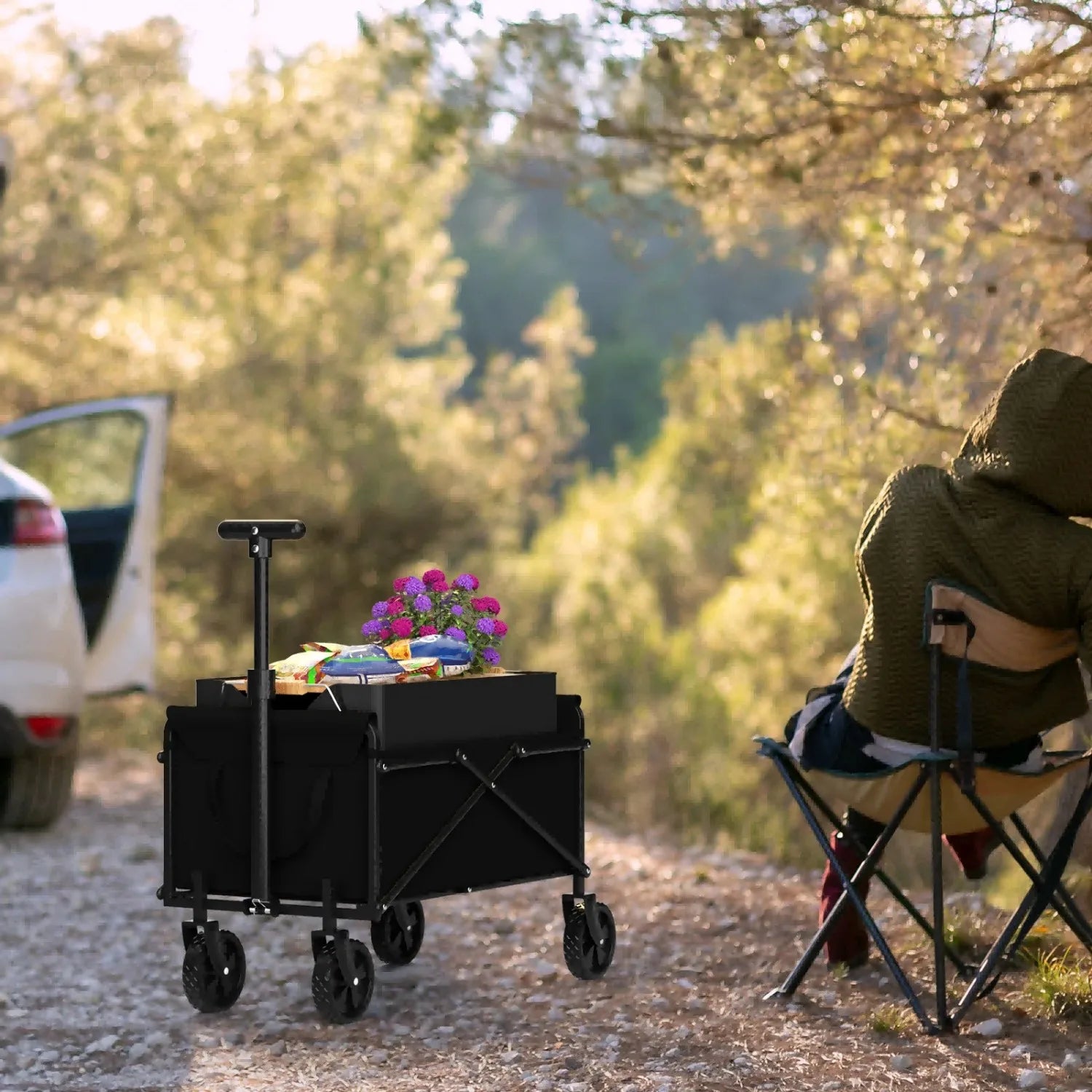 4-Wheel Foldable Garden Handcart | Heavy-Duty Cargo Transport w/ One-Hand Carry | Easy Storage