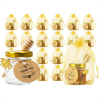 1.5oz 24 Pack Mini Glass Hexagon Canning Jars, Gold Lid, Bee Charms Pendant, Honey Dipper Sticks, Gold Gift Bags, Thank You Gif