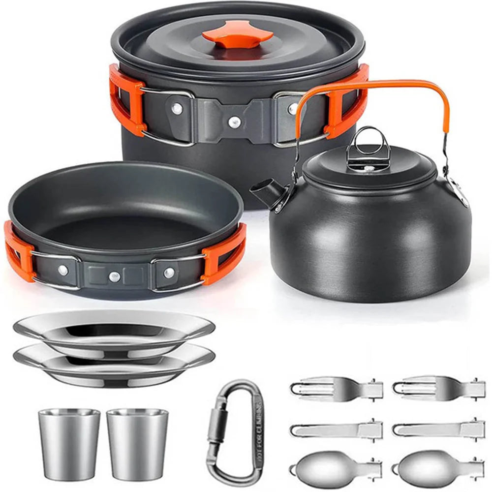 Camping Cookware set, 2-3 people set, Non-stick assorted pots, Travel Tableware Outdoor Picnic & Teapot