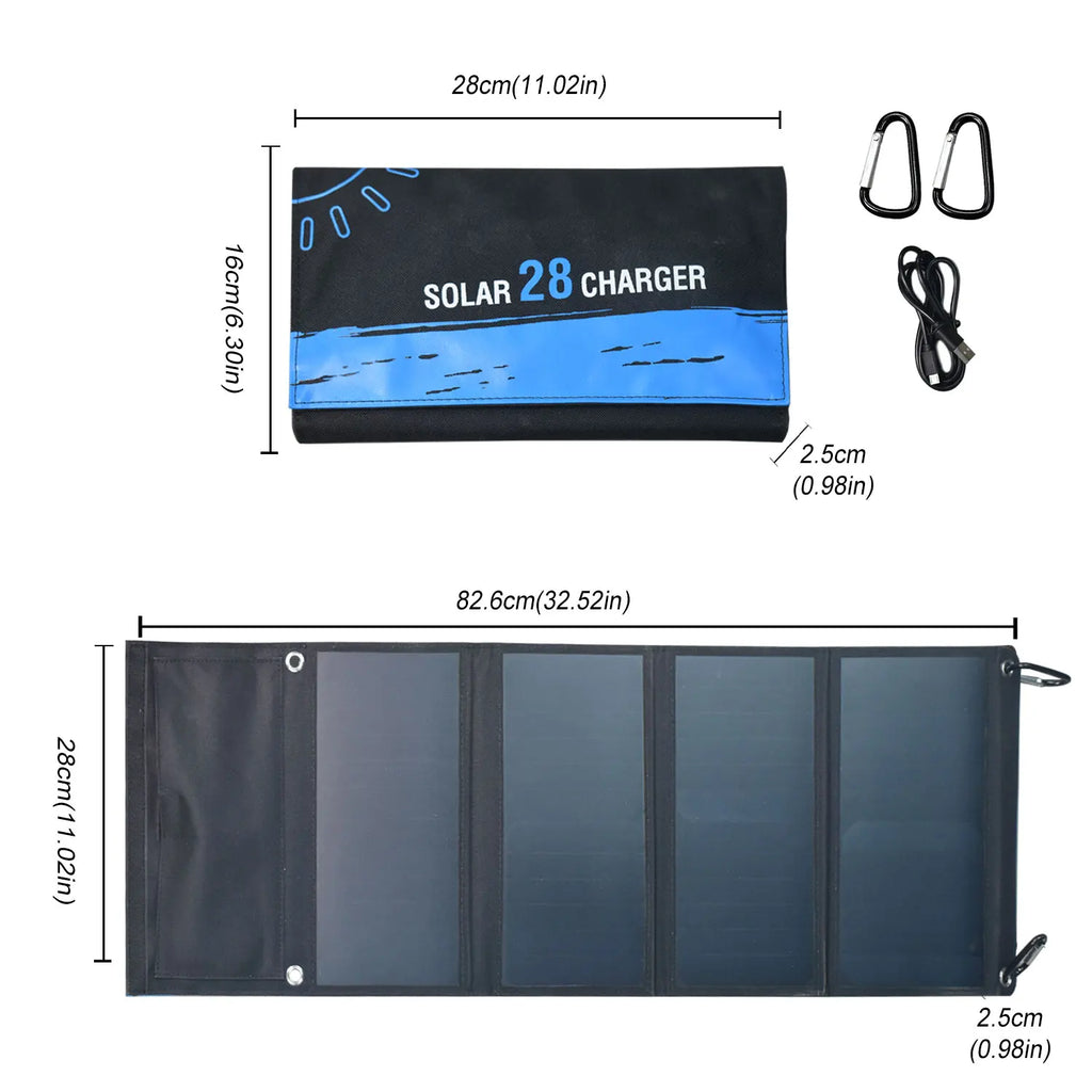 28W Portable Solar Panel 5VFolding Solar Panel 2 USB Ports Phone Charger with SunPower Solar Cell for mobilephone Camping Hiking