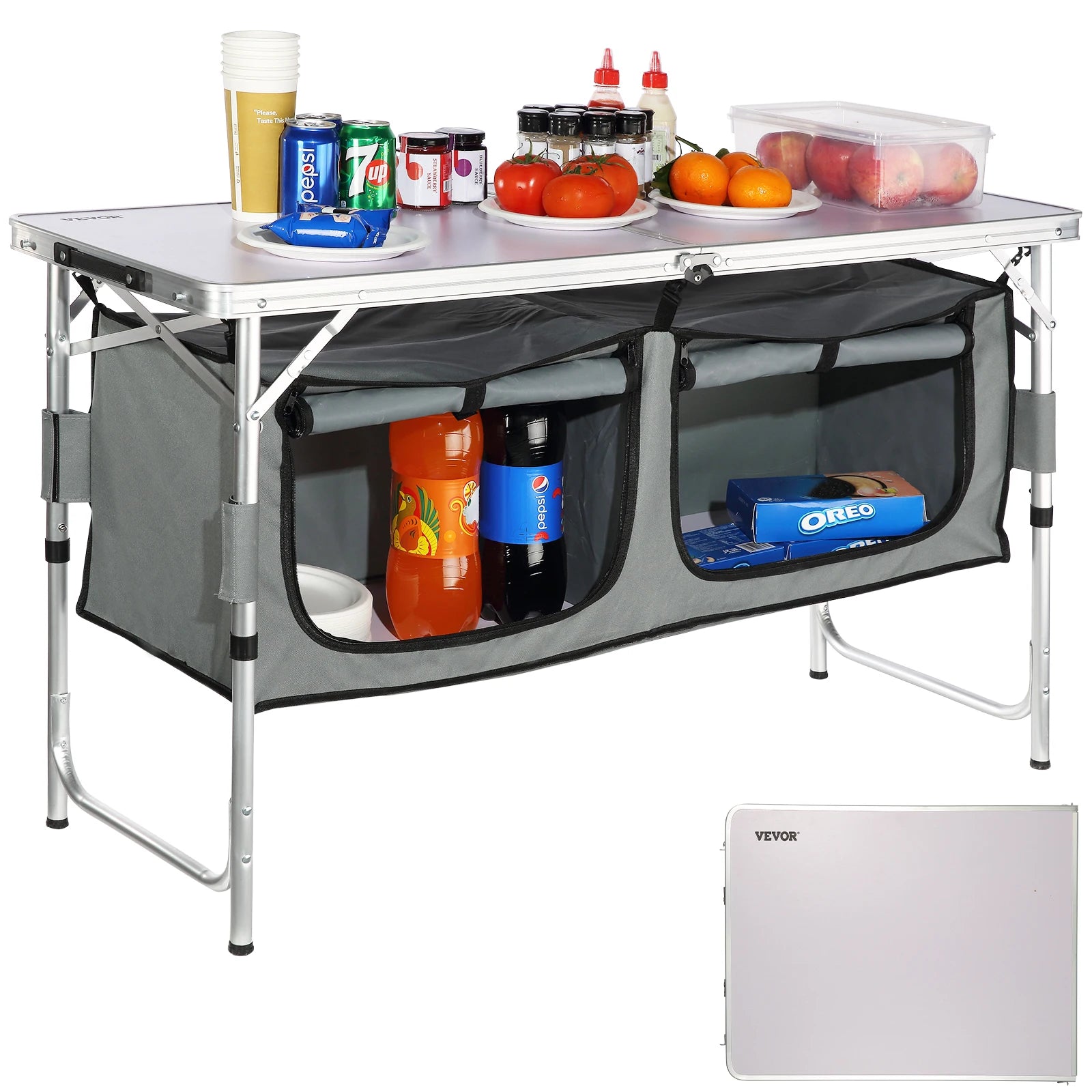 SucceBuy Camping Kitchen Table, Quick set-up Folding Table, MDF Camping Table for Outdoor, Picnics, BBQ, & RV Traveling