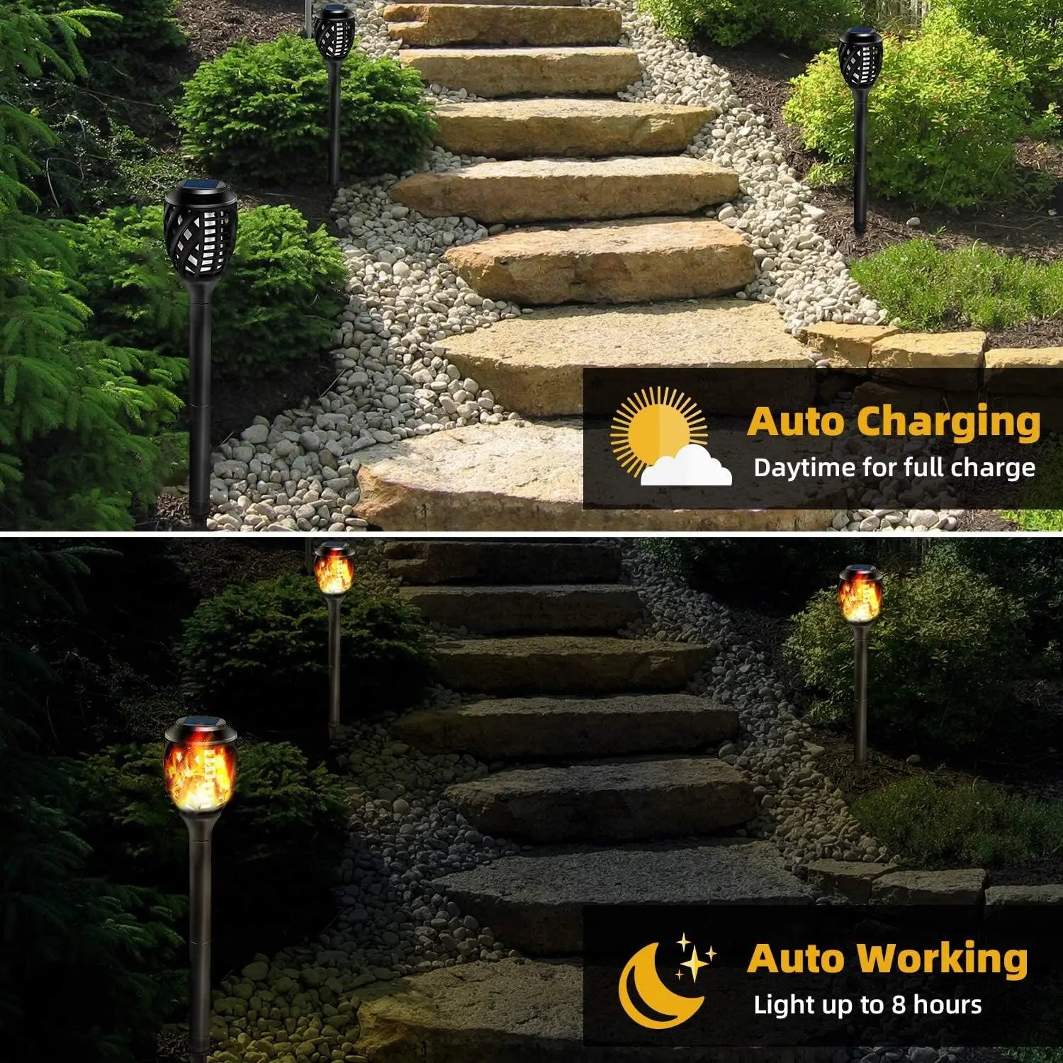 8-Piece Solar Lights, Outdoor Water-Resistant Flickering Flames Torch Light, Landscape Decoration Lighting