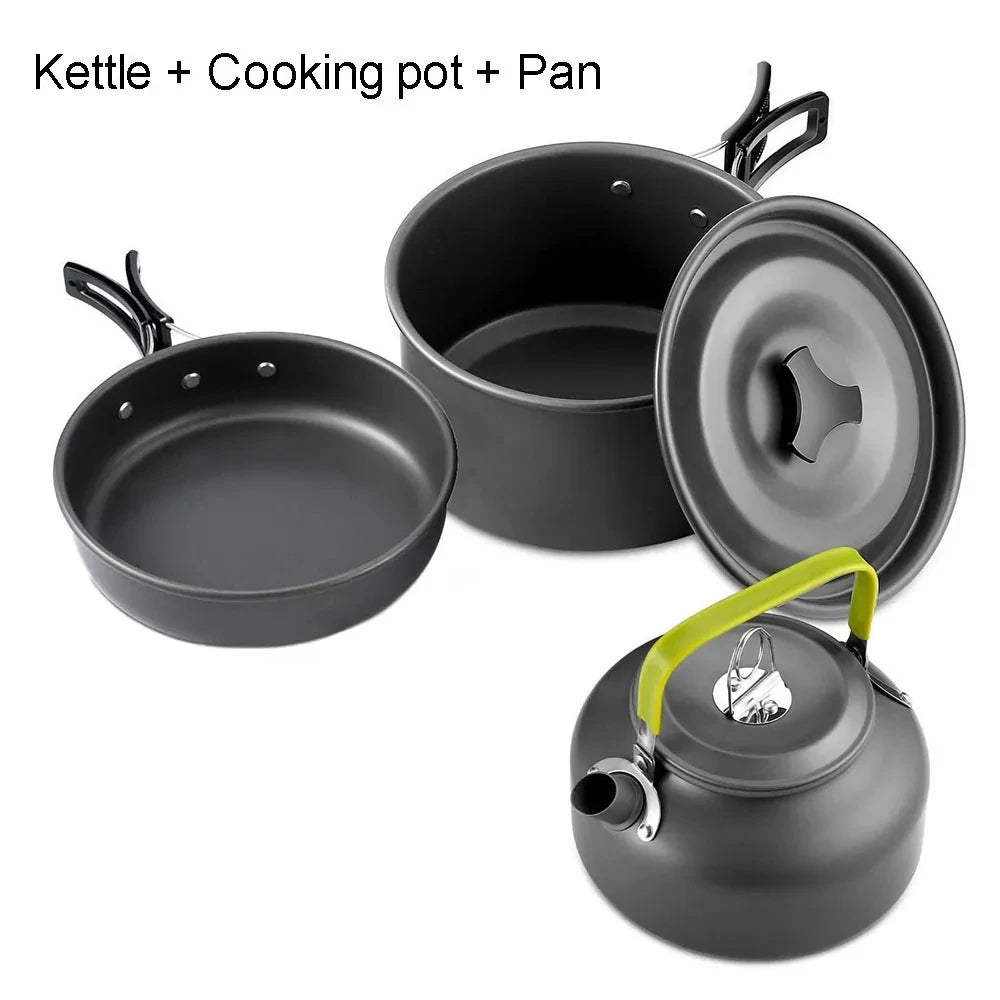 Camping Cookware set, 2-3 people set, Non-stick assorted pots, Travel Tableware Outdoor Picnic & Teapot