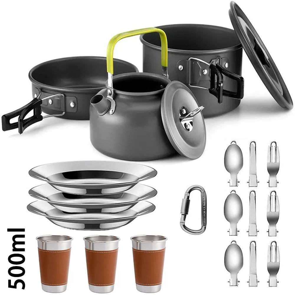 Camping Cookware set, 2-3 people set, Non-stick assorted pots, Travel Tableware Outdoor Picnic & Teapot